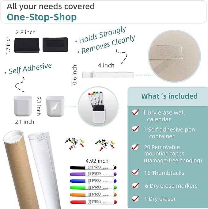 Large Reusable Dry Erase Yearly Wall Calendar - Jumbo Premium Laminated 12 month Task Organizer - 38"x72" Undated Annual Planner for Home, Office, School Projects