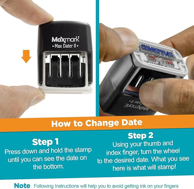 MaxMark Self-Inking Rubber Date Office Stamp with MAILED Phrase Blue Ink & Date RED Ink (Max Dater II), 12-Year Band