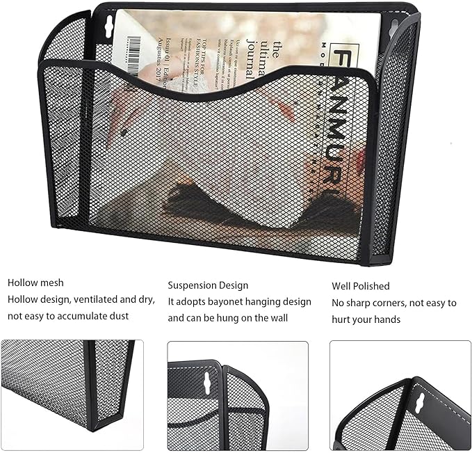 Gawerk 6 Pack Wall File Organizer, Mesh Hanging Metal Vertical Wall Mounted File Holder for Office/Home
