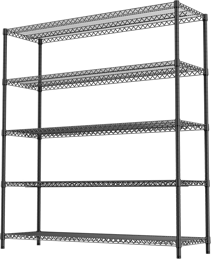 M MZG 5 Tiers Storage Shelves Load 3300LBS, Metal Shelving Wire Metal Shelving Unit Shelves for Storage Adjustable Garage Shelving for Pantry Kitchen Garage Black 17.7" D x 59.1" W x 70.4" H