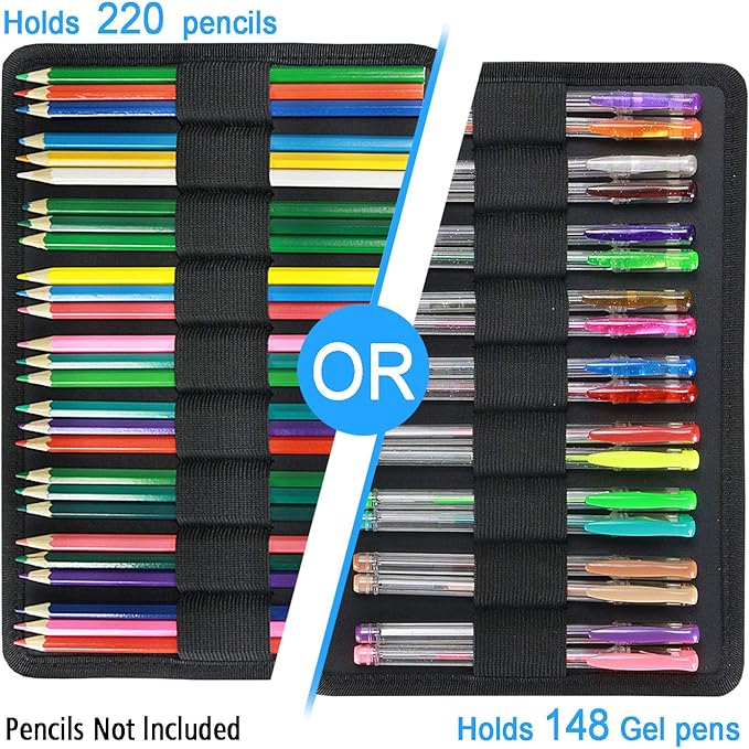 YOUSHARES Colored Pencil Case 220 Slots Pen Case Organizer With Handy Wrap & Zipper, Multilayer Holder for Prismacolor Colored Pencils & Gel Pen (Cactus)