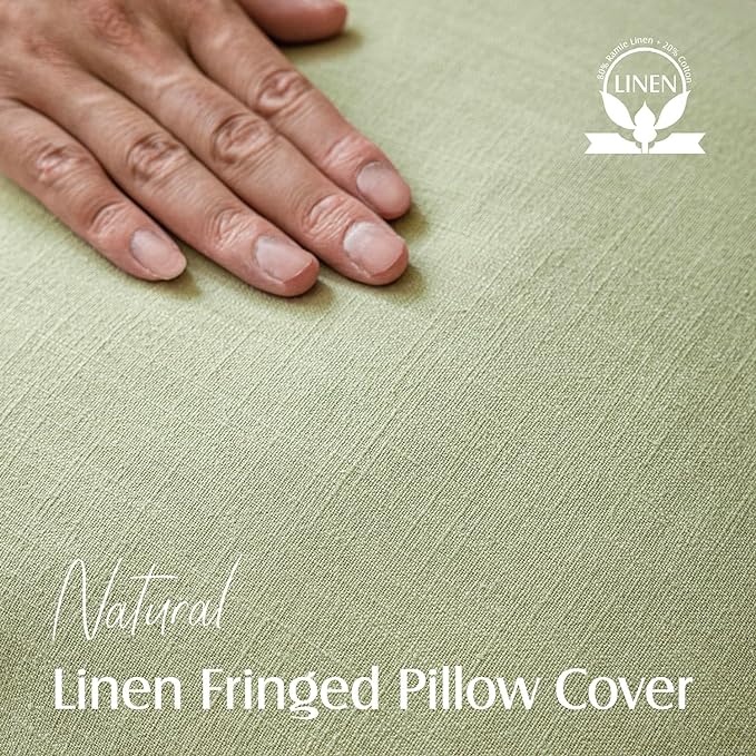 Foindtower Set of 2 Decorative Linen Fringe Throw Pillow Covers Farmhouse Cushion Cover with Tassels Lumbar Accent Pillowcase for Couch Bed Living Room Home Bedroom Decor,12×24 Inch,Light Sage Green