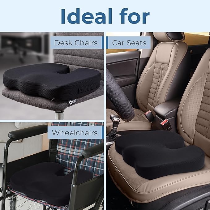 5 STARS UNITED Seat Cushion for Tailbone Pain Relief – Memory Foam Cushion for Coccyx, Hip, Sciatica & Post-Surgery Recovery – Wheelchair, Car, Desk, Gaming & Office Chairs, Light Gray, X-Large