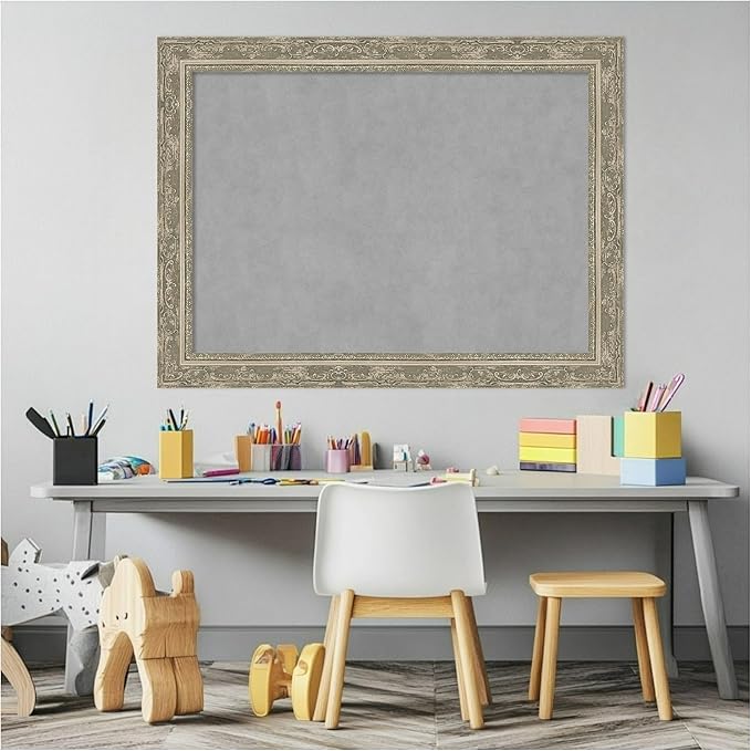 Amanti Art Silver Framed Magnetic Board 24x32 Medium Vision Board for use with Magnets, 100% Metal Sheet to Display Items as Office Decor or for Home Organization in mudroom, Kitchen or Kids Room