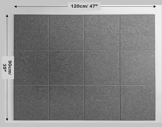 DECORITA Felt Wall Tiles | Large Cork Board Alternative | Aesthetic Felt Bulletin Board for Office, Home & Classroom | Large Cork Boards for Walls Pinboard (12-Pack) | Gray