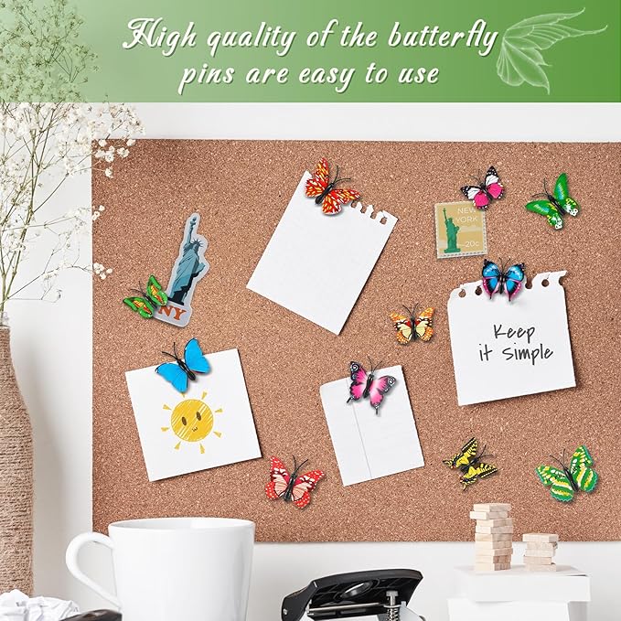 50Packs Butterfly Push Pins Decorative Push Pins Colorful Thumb Tacks Cute Thumbtacks for Corkboard Bulletin Board Wall for Office Decor Home Cubicle Decorations Hanging