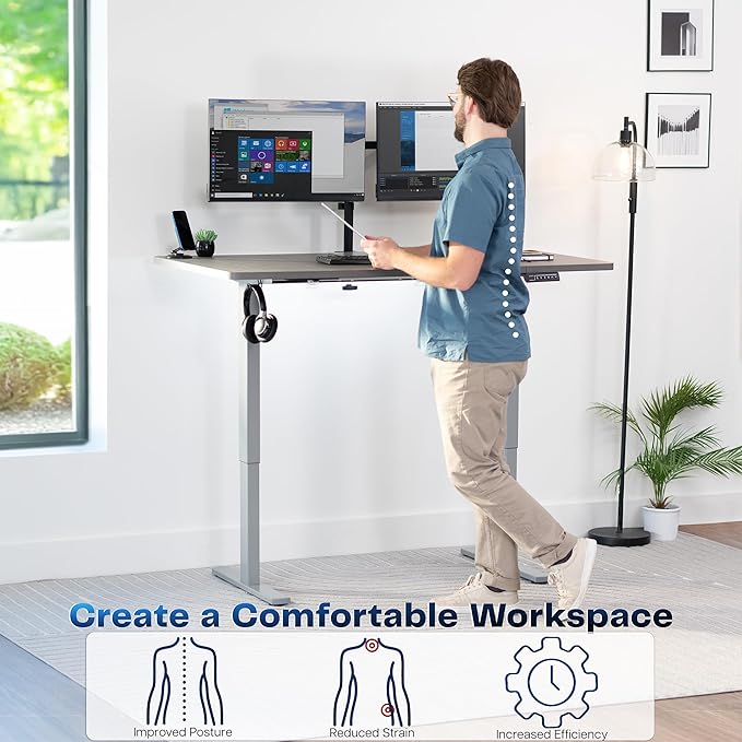 VIVO Electric 60 x 30 in Standing Desk, Memory Height Adjustment, 1B Series, Holds 220 lbs, Dark Gray Top Gray Frame, DESK-KIT-1G6G-30