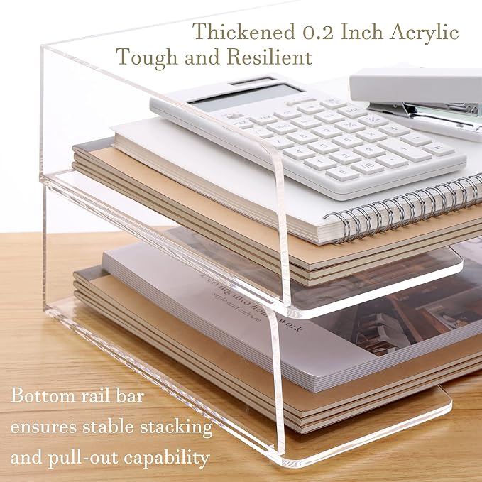 HeZone Acrylic Paper Tray Desk Organizers and Office Suplies Document Storage Enlarged Letter Tray Clear Paper Organizer (Large Horizontal)…