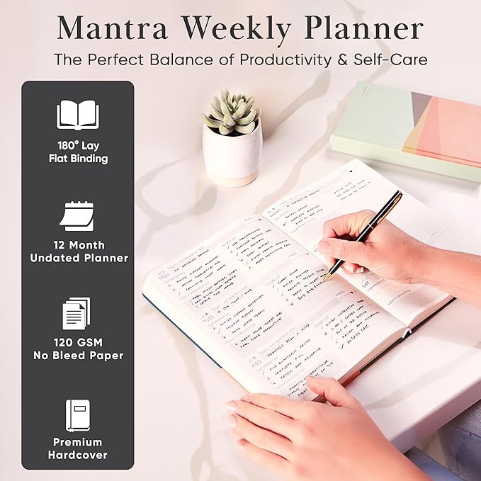 Mantra Planner 2026 Planner, Daily Journal & Gratitude Journal All-In-One with To Do List, Self Care Prompts & Habit Tracker - 7 x 10 - Black