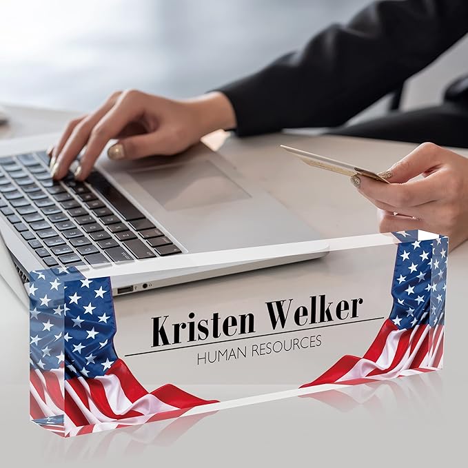 Personalized Name Plate for Desk Custom Acrylic Desk Name Plate Custom Employee Appreciation Gifts Office Gifts for Women, Men, Boss, Coworkers, Teacher, Nurse (Flag)