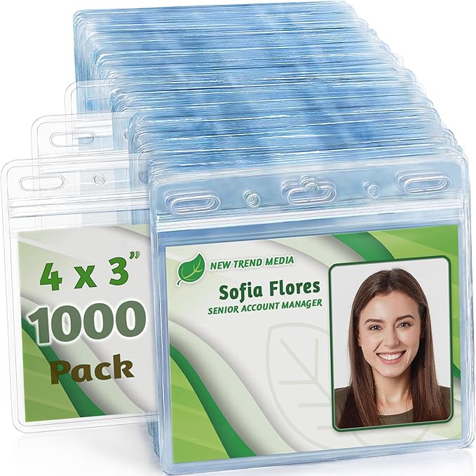 EcoEarth - Horizontal Card Protector w/Soft Edge - Sealable 4x3 Inch, Clear, 1000 Pack - Waterproof ID Badge Holder - Plastic Name Tag Holder Bulk