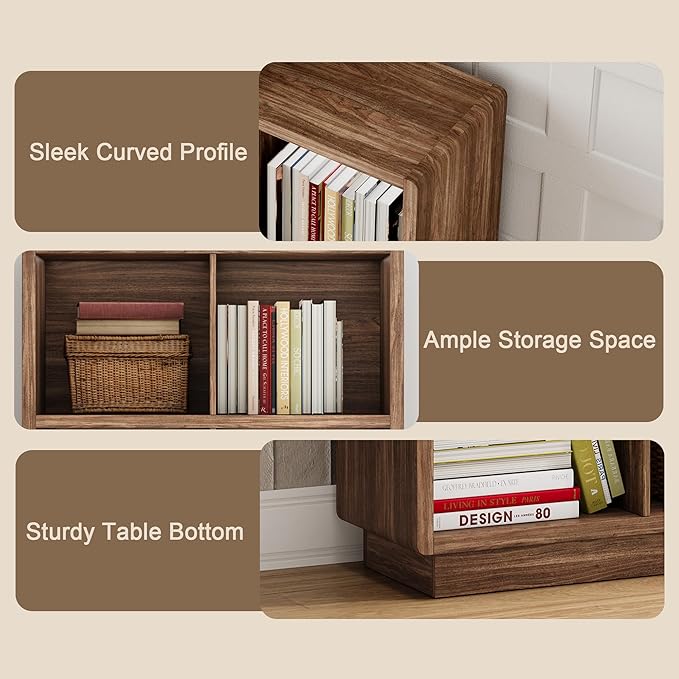 ChooChoo 4 Cube Storage Organizer, Wooden Bookcase with Storage, Cube Storage Bookshelf for Bedroom and Home Office, Brown Walnut