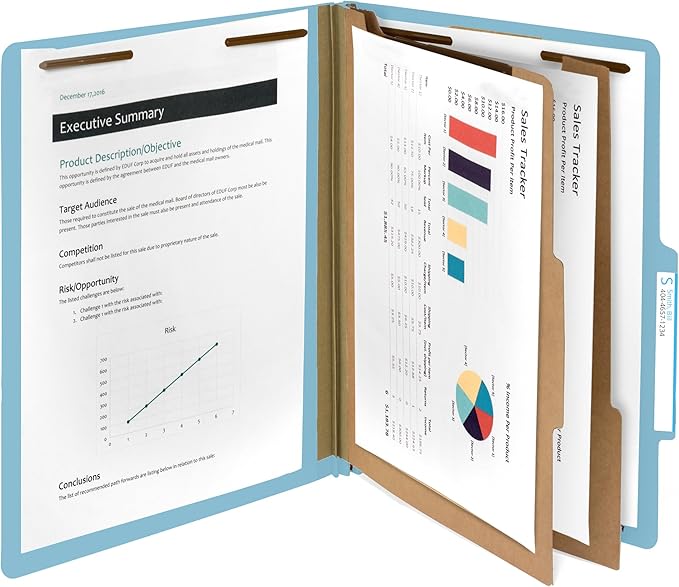 Blue Summit Supplies 30 Letter Size Light Blue Classification Folders, 2 Dividers, 2 Inch Tyvek Expansions, Durable 2, Letter Size, Light Blue Color, 30 Pack