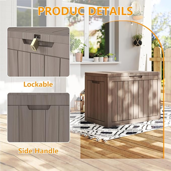 Yardgrace 200 Gallon Outdoor Storage Box Waterproof, Resin Deck Boxes with Lockable Lid & UV-Resistant for Patio, Pool, Garden Furniture Cushions & Accessories, Coffee