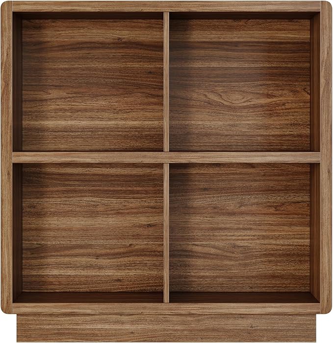 ChooChoo 4 Cube Storage Organizer, Wooden Bookcase with Storage, Cube Storage Bookshelf for Bedroom and Home Office, Brown Walnut
