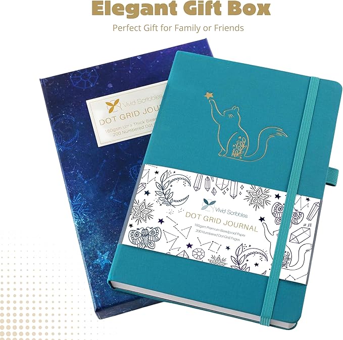 VIVID SCRIBBLES Dotted Journal – 160gsm Bleed Proof Thick White Paper – 200 Numbered Dot Grid Pages – 5.8 x 8.3 inch Dotted Notebook