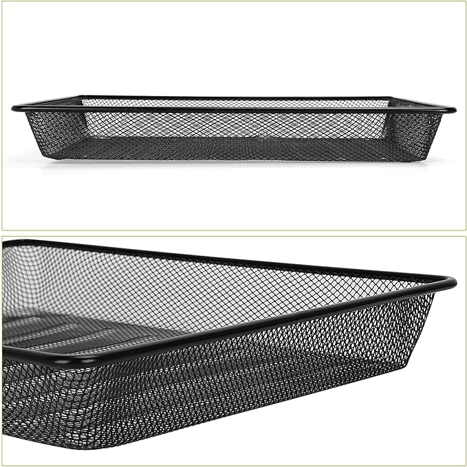 AZFUNN Office Metal Mesh Basket for Desk, Single Paper Tray Organizer, Turn in Trays Classroom, Flat Mail Letter Storage Basket for Office Home Drawers School, Black (5 Pack)