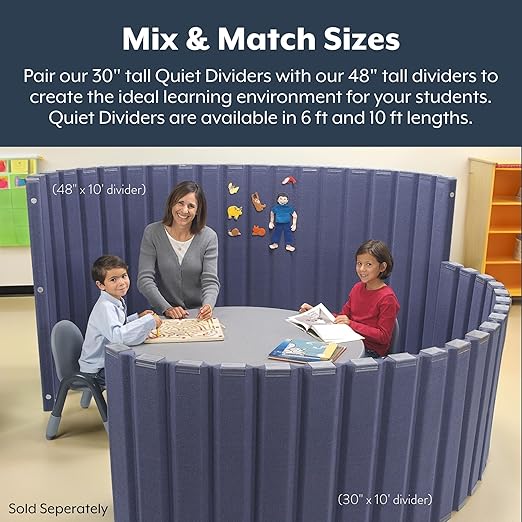 Angeles 48" x 10' Quiet Divider With Sound Dampening Panels, Freestanding Room Divider Wall, Gray