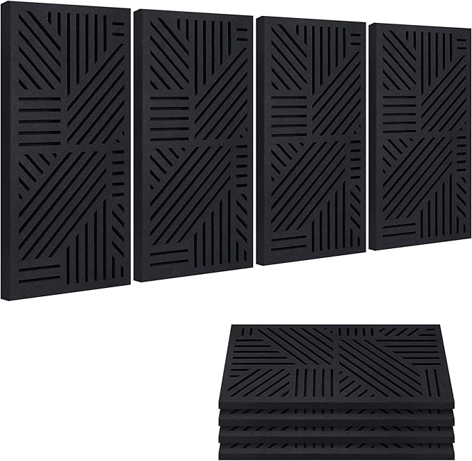 BUBOS 4 PACK Thickened Acoustic Panels, 23.6''x11.8'' Self-Adhesive Sound Absorbing Cavity Acoustic Wall Panels for Theater Studio Room Recording Room Gaming Room Meeting Rooms,VortexCore Black