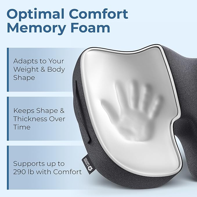 5 STARS UNITED Seat Cushion for Tailbone Pain Relief – Memory Foam Cushion for Coccyx, Hip, Sciatica & Post-Surgery Recovery – Wheelchair, Car, Desk, Gaming & Office Chairs, Black, X-Large