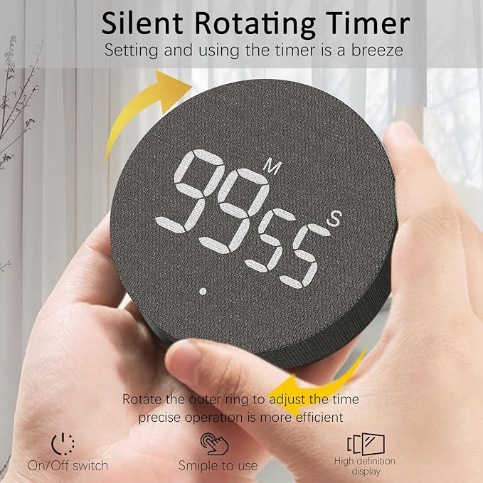 AVINIA Desk Timer for Productivity Magnetic Digital Kitchen Timer Rechargeable Fabric Mesh Cover 99 Mins Countdown/Count Up Stylish Efficana Konah Home Timmer for Cooking (Fabric Black)