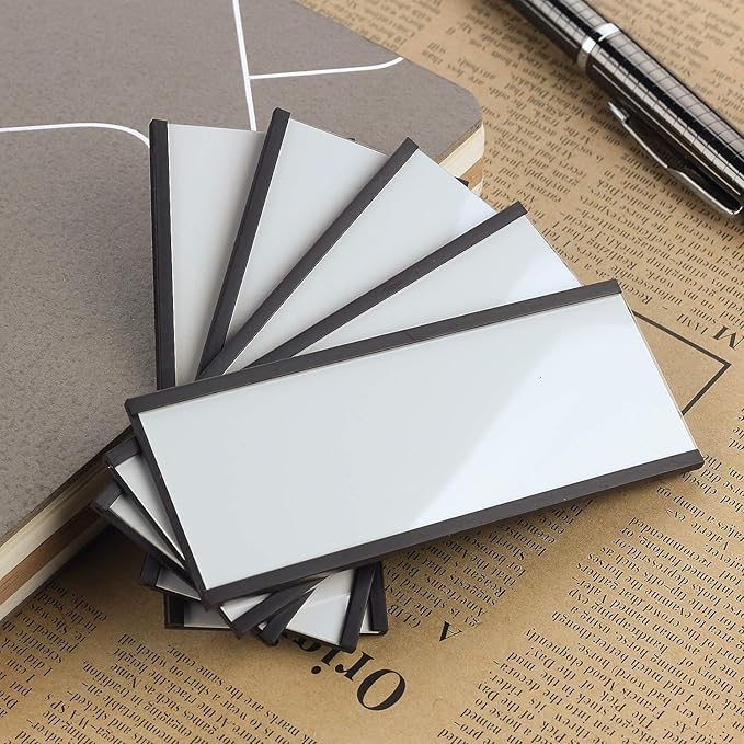 LLPT Magnetic Label Holder 4" x 1.2" 50 Packs C Channel 300g White Paper Cards Protective Film Strong Removable for Shelf White Board Toolbox Metal Wall Cabinet Drawer(MH3150)
