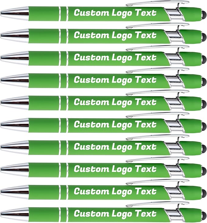 HEYZARDA Personalized Pens with Name Text Logo Custom Ballpoint Pen for Business Office Events with Stylus for Touchscreen 100 Pcs Green