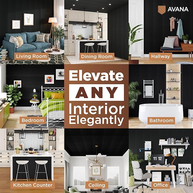 Avana Modern Acoustic Wood Wall Panels – 94.4 x 12.6 Inch Black Oak Acoustic Panels 1 PC – Wall Panels For Interior Wall Decor For Homes, Offices, Studios – Sturdy & Durable Wood Panels For Wall