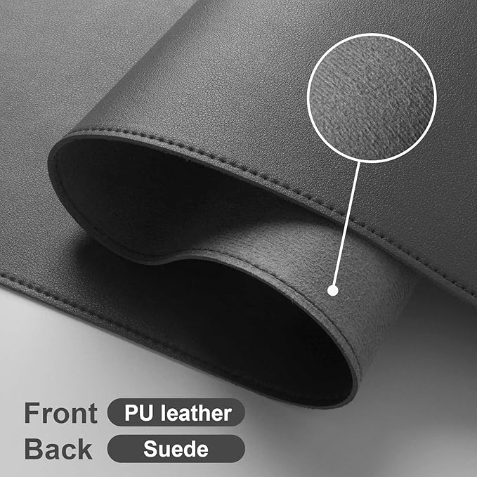 DAWNTREES Desk Mat Protector,PU Leather Desk Pad,Non Slip, Large Mouse Pad and Keyboard Mat, Waterproof Writing Pad for Office and Home (Dark Gray,39.4''x19.7'')