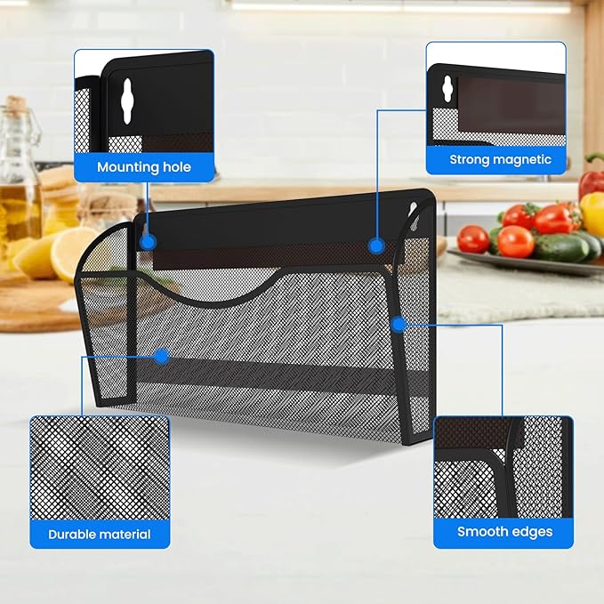 KZWKRG 2PCS Magnetic File Holder - No Drilling Magazine Paper Document Holder, Magnetic File Paper Mail Organizer, Magnetic Hanging File Organizer for File Cabinets, Office, Whiteboard