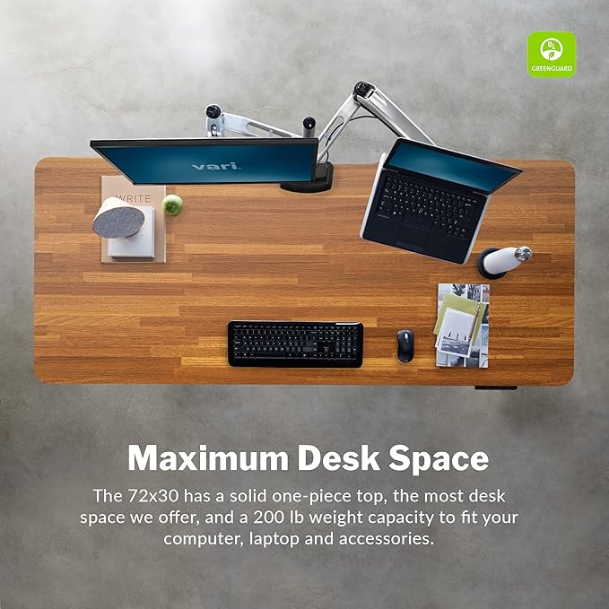 Vari Classic Electric Standing Desk - VariDesk Height Adjustable Sit/Stand Desk - Dual Motor with Memory Presets, Stable Legs - Gaming, Home Office Workstation - 72x30 (Butcher Block/Slate Legs)
