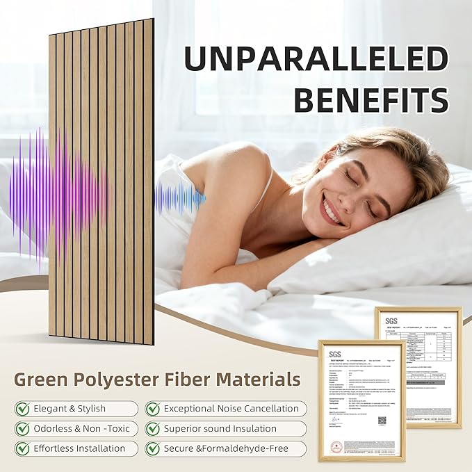 TO-TH Wood-Look Sound Panels, 4 Pack 47.2” x 23.6” Soundproof Wall Panels, Decorative Acoustic Panels,Wood Panels for Wall for Home, Office, Basement, Teak with Mitered Edges