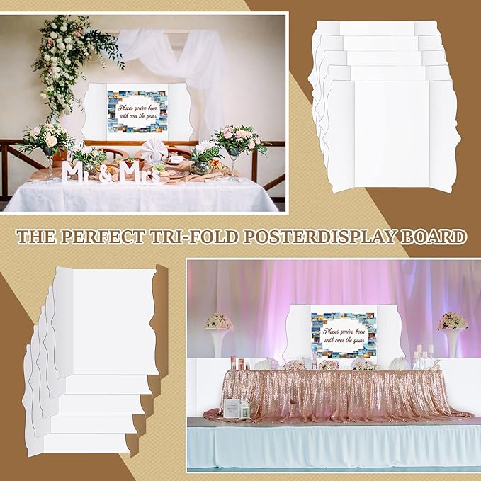 Geyee 20 Pcs 36 x 48 Inch Trifold Poster Board - Large White Corrugated Tri Fold Project Boards Foldable Paperboard for Science School Fair Business Exhibition Event Displays