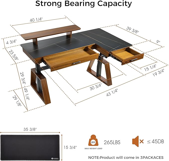 EUREKA ERGONOMIC Electric Standing Desk with Dual Drawers,63 Inche Executive Desk,Height Adjustable L-Shaped Office Desk, Computer Workstations with Monitor Stand,Right/Black