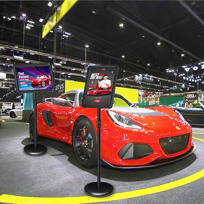 INNOVSIGN Adjustable Pedestal Sign Holder Stand 11x17Inch, Floor Standing Poster Sign Stand, Aluminum Frame for Vertical/Horizontal View Sign Stand,Outdoor/Indoor Standing Sign Holders(Black,Round)