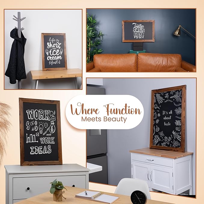 Loddie Doddie Magnetic Chalkboard Sign - 20 x 30 in Rustic Wood Frame - Easy-Erase Surface & Magnet Display - Magnetic Chalkboard Calendar - Rustic Magnet Board