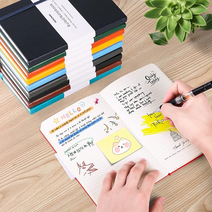 Huhuhero Lined Journal Notebook, 5 Pack Black Hardcover Notebooks for Work Women Men, 120Gsm Thick Paper Leather Journals for Writing Note Taking Business, Journaling School Supplies 5"×8.25"