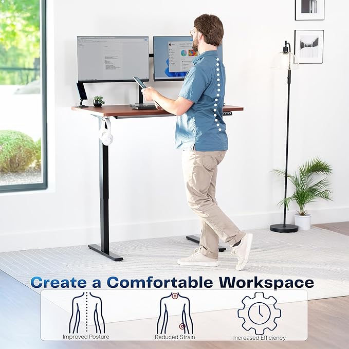 VIVO Electric 48 x 30 in Standing Desk, Memory Height Adjustment, 1B Series, Holds 220 lbs, One-Piece Dark Walnut Top, Black Frame, DESK-KIT-1B5D