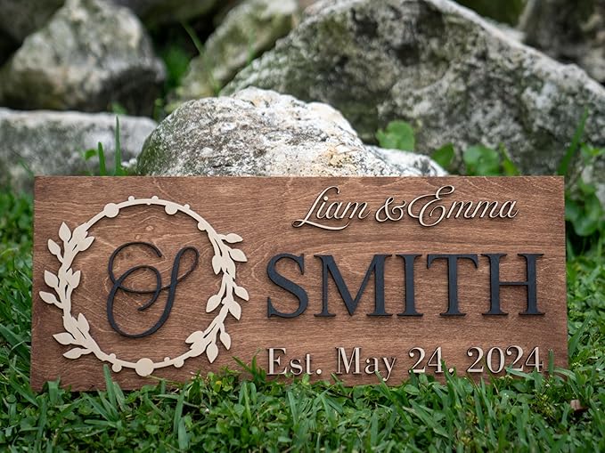 Custom Family Name Sign | Personalized Wooden Wedding Gift | Rustic Last Name Wood Plaque | Established Date Sign |Аnniversаrу (Smith Style)