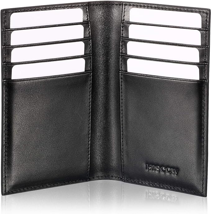 Slim Leather Credit Card Holder for Men & Women 8cc, Italian Calfskin (Black)