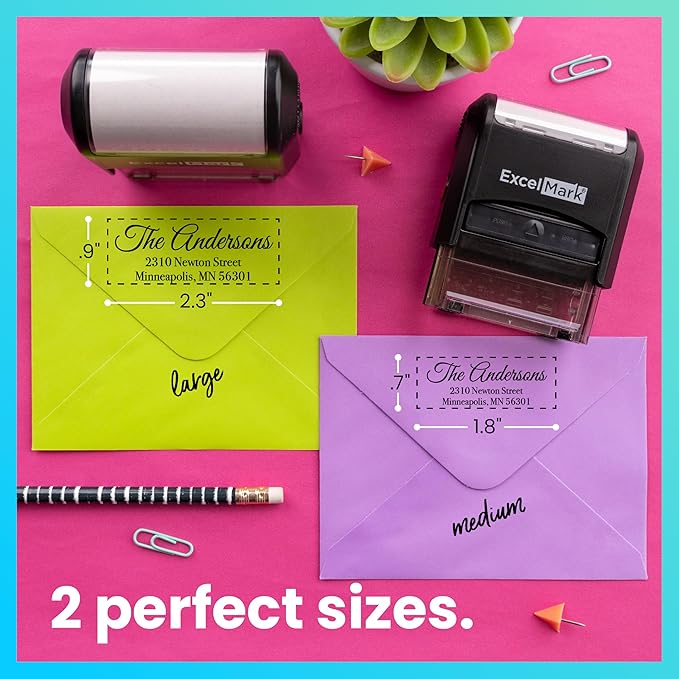 ExcelMark Personalized Return Address Stamp – Custom Self Inking Rubber Stamp (Large, Great Vibes)