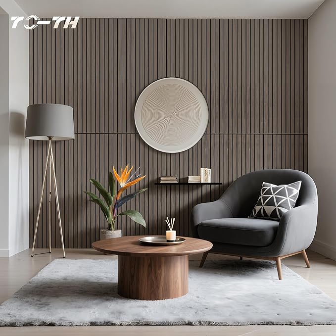 TO-TH Wood-Look Acoustic Wall Panels, 10 Pack 47.2” x 23.6” Sound Panels, Decorative Wood Panels for Wall Sound Dampening Panels for Home, Office, Basement, Walnut with Mitered Edges