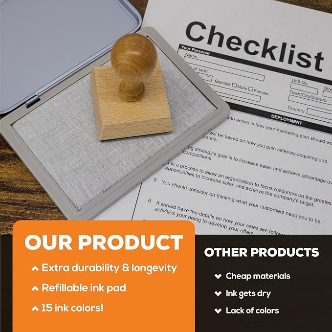 Metal Case Stamp Pad Medium Size, Black Color - Size: 3" x 4" - Choose from 15 Ink Colors