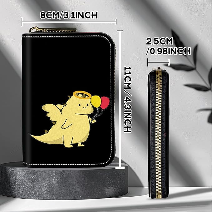 BWEGRHE Cute Credit Card Holder with Zipper, Dinosaur RFID-Blocking Card Case Small Wallet for Women Men, Multi-slot Card Organizer Case Travel Accordion Wallet