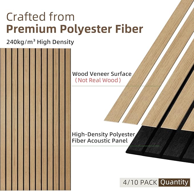 TO-TH Wood-Look Sound Panels, 4 Pack 47.2” x 23.6” Soundproof Wall Panels, Decorative Acoustic Panels,Wood Panels for Wall for Home, Office, Basement, Teak with Mitered Edges