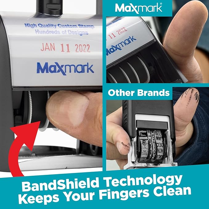 MaxMark Heavy Duty Self Inking Date Stamp with Phrase Received - Blue Ink