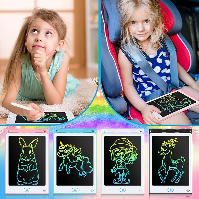 Tinlade 12 Pack LCD Writing Tablets for Kids, 8.5 Inch Erasable Doodle Boards Portable Electronic Drawing Pads, Learning Bulk Toys Gifts for Christmas School(Pink, Blue, White, Black)
