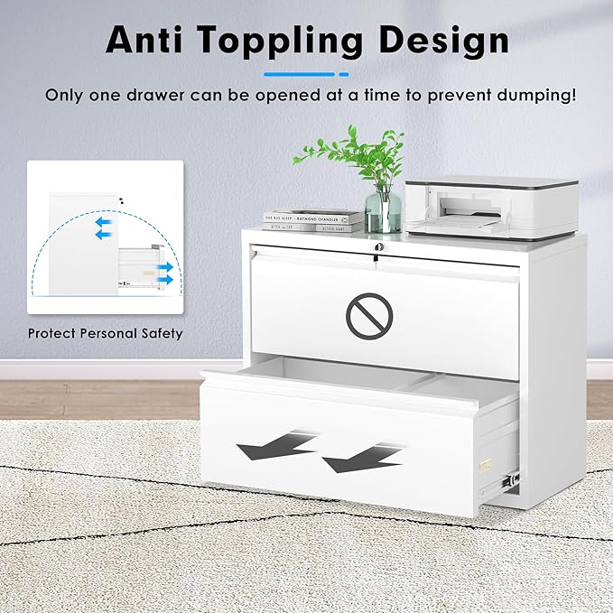 Pataku Lateral File Cabinet, 2 Drawer File Cabinet with Lock, White Filing Cabinets for Home Office, Metal File Cabinet for Hanging Files/Letters/Legal/F4/A4(2Drawer/White)