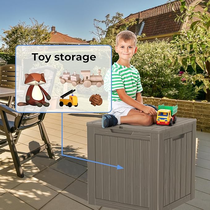 Yardgrace 30 Gallon Waterproof Deck Boxes for Outdoor - Compact Resin Patio Storage Boxes, Pool Storage Bin with Lock for Cushions & Tools, UV-Resistant, Slate Grey