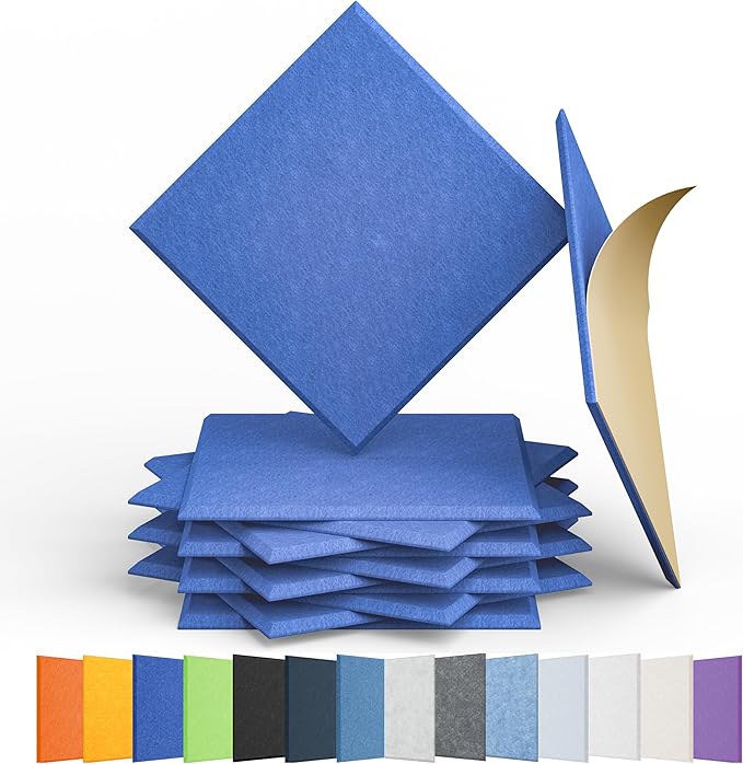 Amantech 12 Pack Acoustic Panels Self Adhesive Sound Proof Foam, High Density Sound Acoustic Panel, 12X12X0.4 Inch Square Panels in Home, Office, Reccording Room, Studio,and more(Sky Blue)